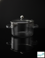 Luciano 1350ml Borosilicate Grey Glass Pot with Lid (Line design) - Image 3