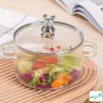 Luciano Gift Borosilicate Transparent Glass Pot with Lid Bear Top 1500ml