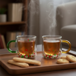 Luciano Confetti Stars Borosilicate Double Wall Glass Mug Set (Red and Green Handles) 250ml x 2 Color Box