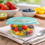 LUC High borosilicate Round glass container with easy snap lid 400ml (13x5.2cm)