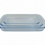 LUC High Borosilicate Rect. Glass bakeware 3pc set 1600+2200+3000ml (29.5x17.6x5.1 / 34.6x20.6x5.2 / 39.3x23.6x5.2cm)