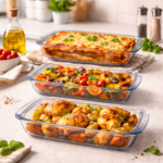 Luciano High Borosilicate 3pc Rectanguar Glass Baking Dish Set (1000ml, 1600ml and 2200ml)  25.8x15.3x4.5 / 29.5x17.5x5.1 / 34.6x20.6x5.2cm
