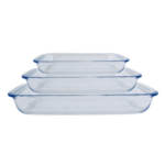 Luciano High Borosilicate 3pc Rectanguar Glass Baking Dish Set (1000ml, 1600ml and 2200ml)  25.8x15.3x4.5 / 29.5x17.5x5.1 / 34.6x20.6x5.2cm - Image 2