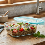 High Borosilicate Rect. Glass food container                        1040ml with simple lid