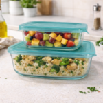 Luciano High Borosilicate Rectangular Glass Food Container with easy snap lid 370ml and 1040ml 2PC Set 350x320x290mm / 450x323x220mm