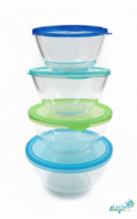 Luciano High Borosilicate Round  Glass mixing bowl 4sets with PP lid (800ml 15x8cm / 1000ml 17x8.9cm / 1600ml 19x9.6cm / 2100ml 21x10.3cm)