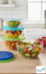 Luciano High Borosilicate Round  Glass mixing bowl 4sets with PP lid (800ml 15x8cm / 1000ml 17x8.9cm / 1600ml 19x9.6cm / 2100ml 21x10.3cm) - Image 4