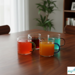 Luciano High Borosilicate Round Glass Cup set with color handles 4pc set 350ml