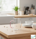 Luciano 270ml High Borosilicate Single Wall Square Glass Cup with Pink Handle White Box