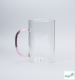 Luciano 270ml High Borosilicate Single Wall Square Glass Cup with Pink Handle White Box - Image 2