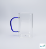Luciano 270ml High Borosilicate Single Wall Square Glass Cup with Blue Handle White Box - Image 2