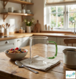 Luciano 270ml High Borosilicate Single Wall Square Glass Cup with Green Handle White Box