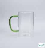 Luciano 270ml High Borosilicate Single Wall Square Glass Cup with Green Handle White Box - Image 2