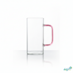 Luciano 350ml High Borosilicate Single Wall Square Glass Cup with Pink Handle White Box - Image 2