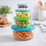 Luciano High Borosilicate Round Glass Storage Container with PE Lid 4 PC Set (230ml, 450ml, 950ml and 1650ml) 10.2x5.4 / 12.7x6.4 / 15.6x7.6 / 19x8.8cm