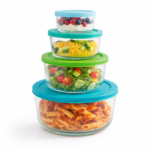 Luciano High Borosilicate Round Glass Storage Container with PE Lid 4 PC Set (230ml, 450ml, 950ml and 1650ml) 10.2x5.4 / 12.7x6.4 / 15.6x7.6 / 19x8.8cm - Image 2