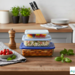 Luciano High Borosilicate Rect. Glass Storage Bakeware  3sets with PE Lid   Nested design 19x13.9x4.5 / 21.9x17x6 / 24.6x19.9x7.7)
